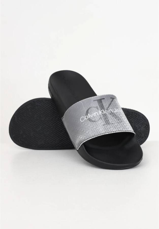 Calvin Klein Jeans Zwarte Slide Sandalen Lenticular Zool Black Heren