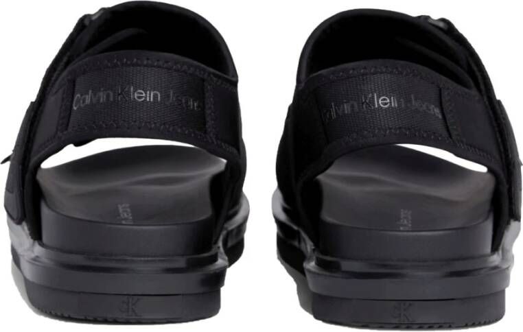 Calvin Klein Jeans Zwarte Velcro Platte Sandalen voor Mannen Black Heren