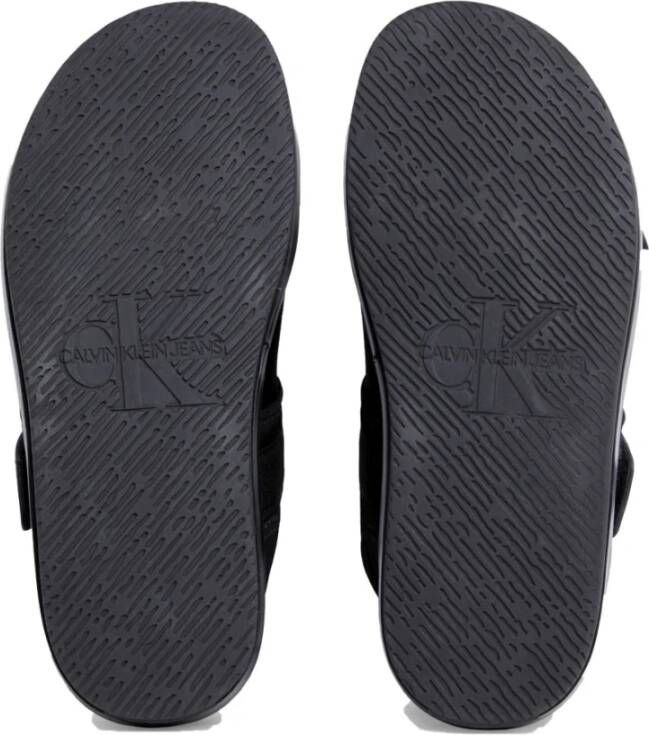 Calvin Klein Jeans Zwarte Velcro Platte Sandalen voor Mannen Black Heren