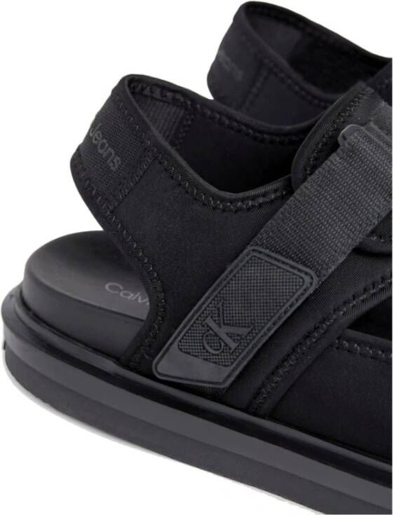 Calvin Klein Jeans Zwarte Velcro Platte Sandalen voor Mannen Black Heren