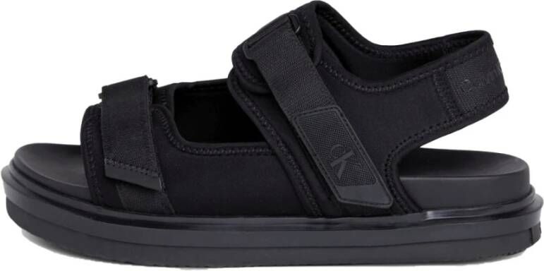 Calvin Klein Jeans Zwarte Velcro Platte Sandalen voor Mannen Black Heren
