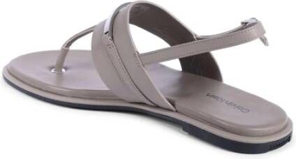 Calvin Klein Khaki Leren Platte Teenslippers