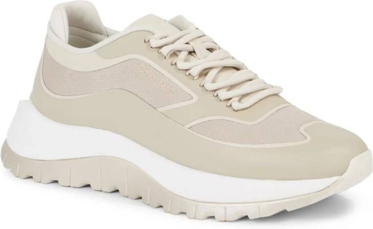 Calvin Klein Lace-Up Sneakers Grijs Logo Textiel Beige Dames