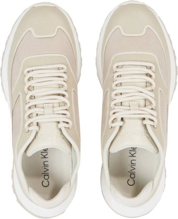 Calvin Klein Lace-Up Sneakers Grijs Logo Textiel Beige Dames