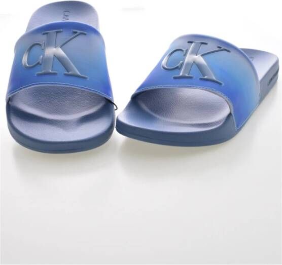 Calvin Klein Platte PVC-muiltjes met logo reliëf Blue Heren