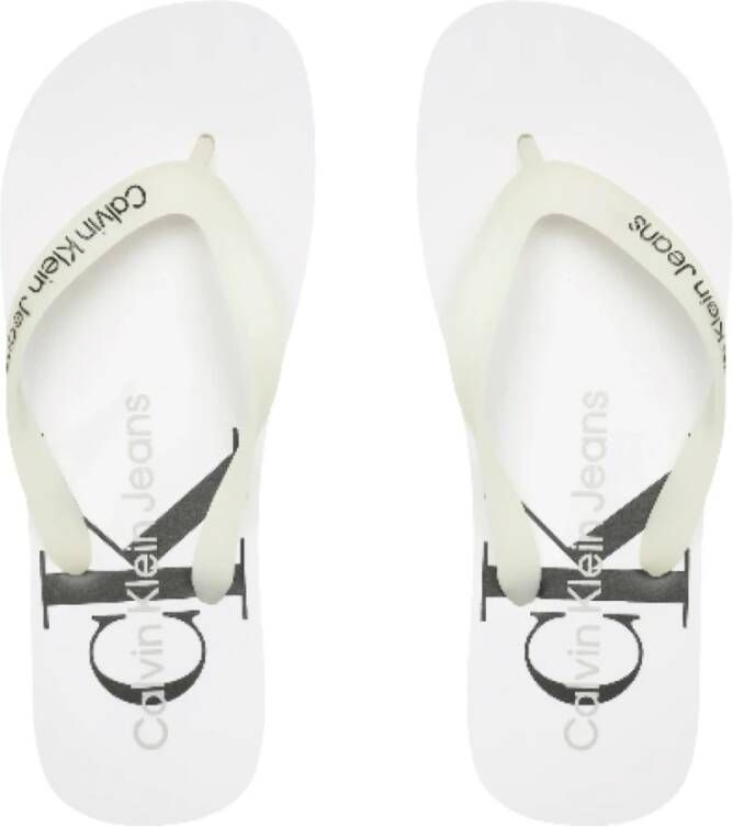 Calvin Klein Print Monogram Platte Schoenen Blancs White Heren