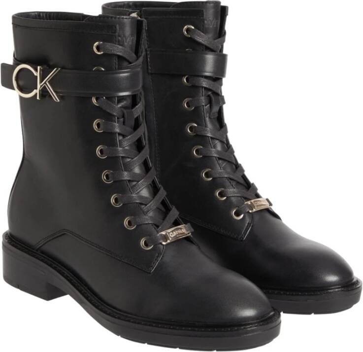 Calvin Klein rubber sole combat boot w hw Zwart Dames