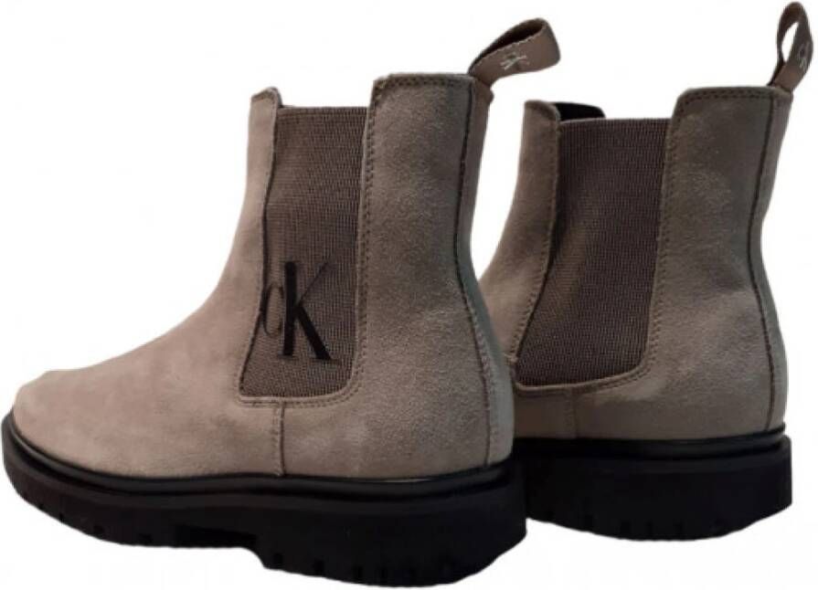 Calvin Klein Stijlvolle Zwarte Suède Chelsea Laarzen Beige Heren