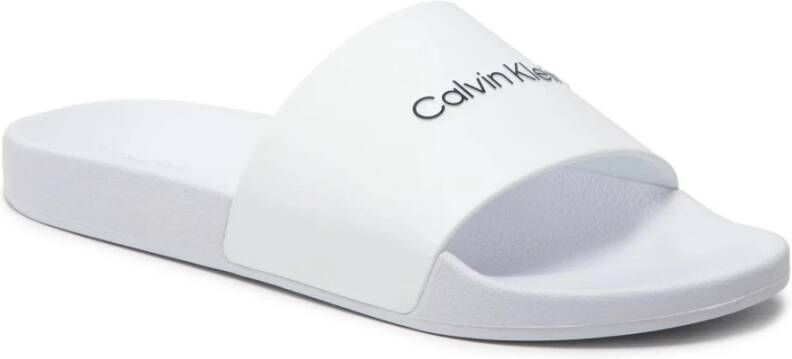 Calvin Klein Witte Bedrukte Slippers voor Mannen White Heren