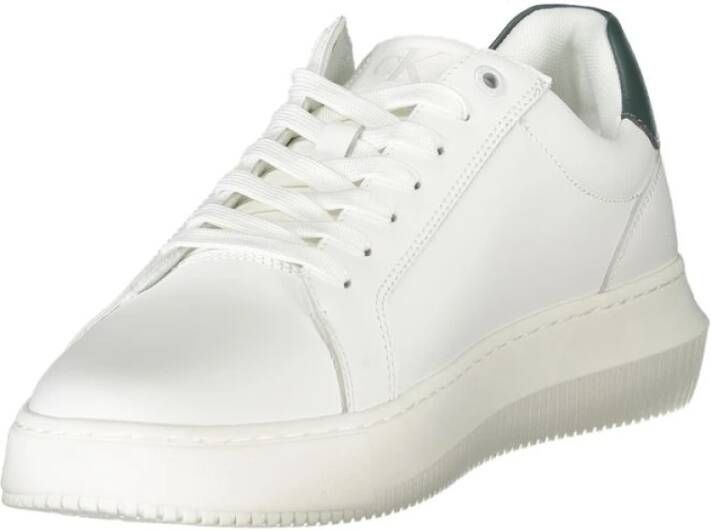 Calvin Klein Witte Leren Heren Sneaker Groene Details