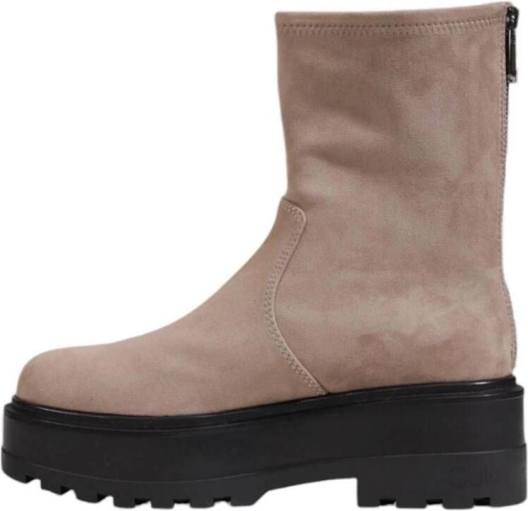 Calvin Klein Zip Flatform Schoenen Herfst Winter Collectie Beige Dames