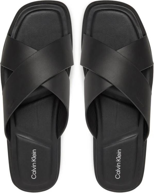 Calvin Klein Zwarte Leren Instap Sandalen