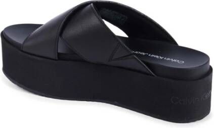 Calvin Klein Zwarte Leren Plateau Sandalen