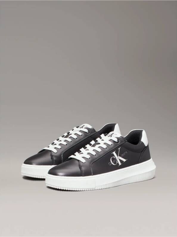 Calvin Klein Zwarte Leren Sneakers Black Dames