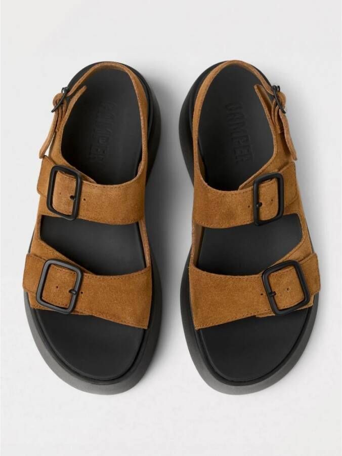 Camper Bruine Plateau Sandalen met Gespsluiting