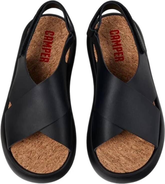 Camper Kruisband Leren Sandalen Black Dames