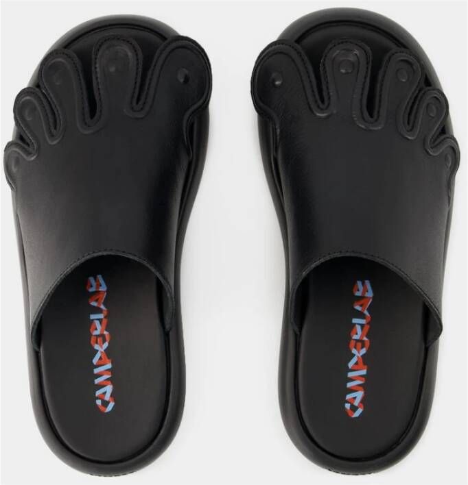Camper Zwarte leren instapsandalen
