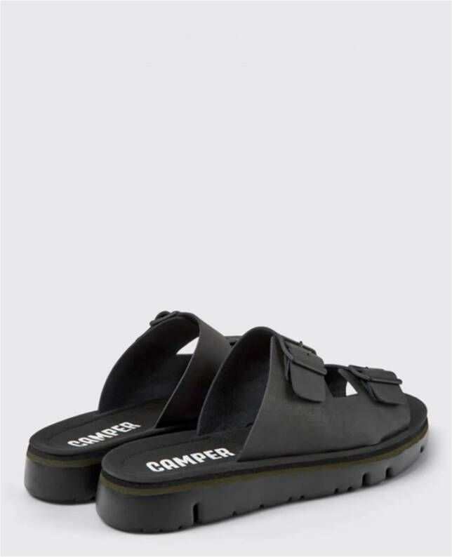 Camper Zwarte Leren Slippers met Gesp