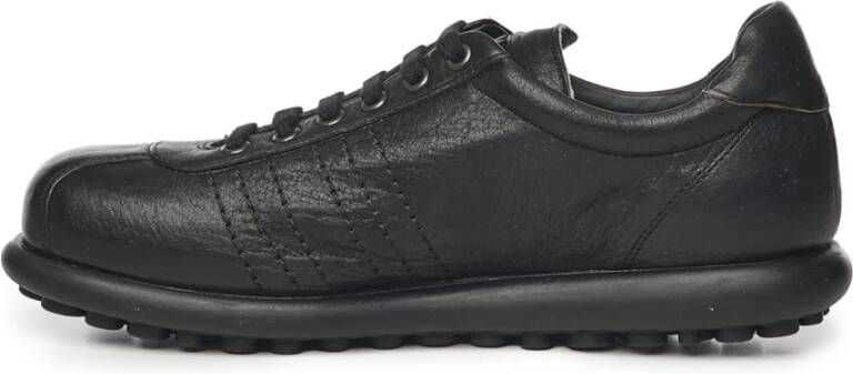 Camper Zwarte Leren Sneakers Ronde Neus Rubberen Zool