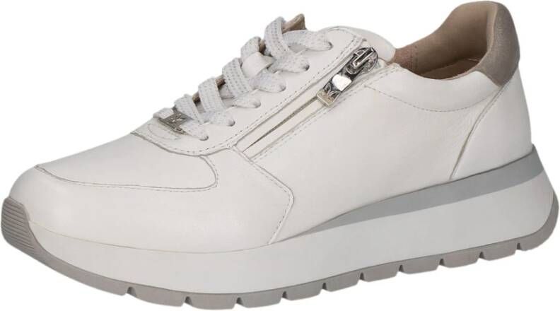 Caprice Witte platte schoenen met veters rits White Dames