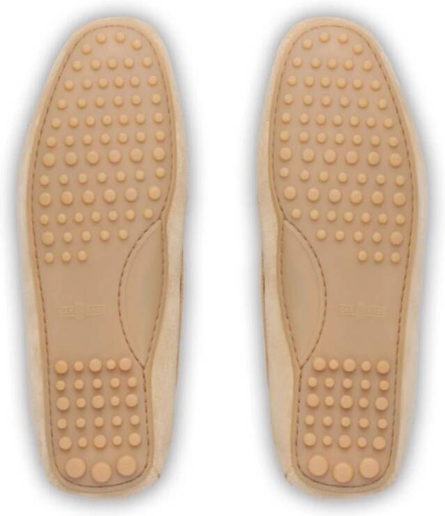 Car Shoe Beige Suède Platte Schoenen met Strik