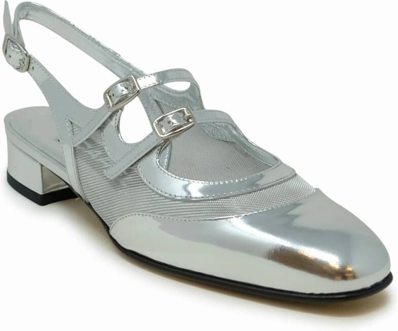 Carel Zilveren Leren Ballet Pumps Ss24 Gray Dames