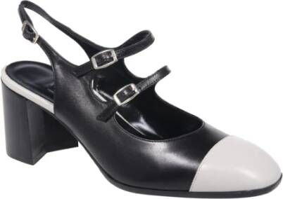 Carel Zwart Beige Nappa Leren T-Strap Pomp Black Dames