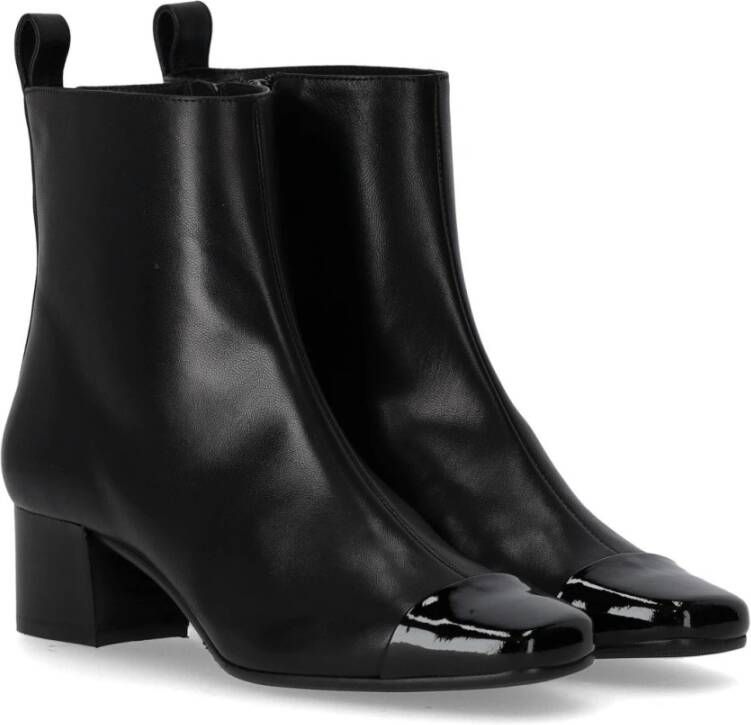 Carel Zwarte leren enkellaars met glanzende afwerking Black Dames