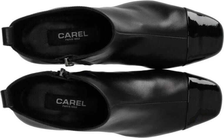 Carel Zwarte leren enkellaars met glanzende afwerking Black Dames