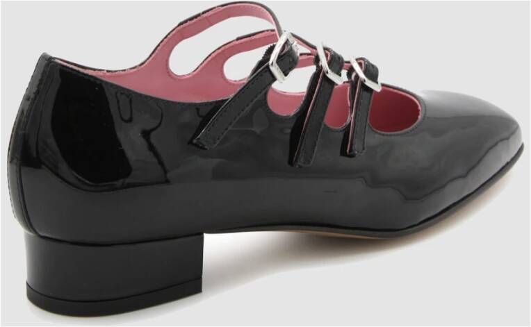 Carel Zwarte Leren Gesp Pumps met Vierkante Hak Black Dames