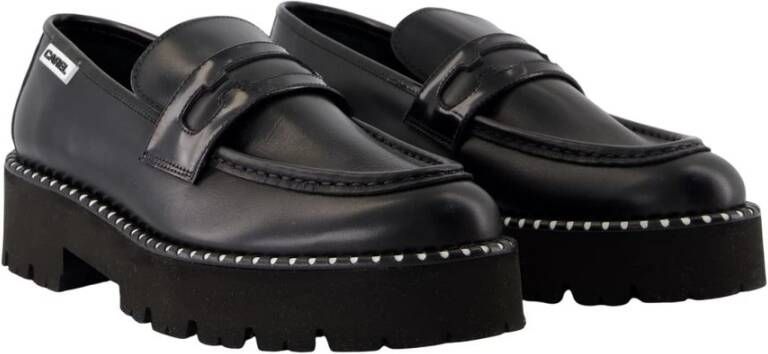 Carel Zwarte Leren Platte Schoenen met Messing Details