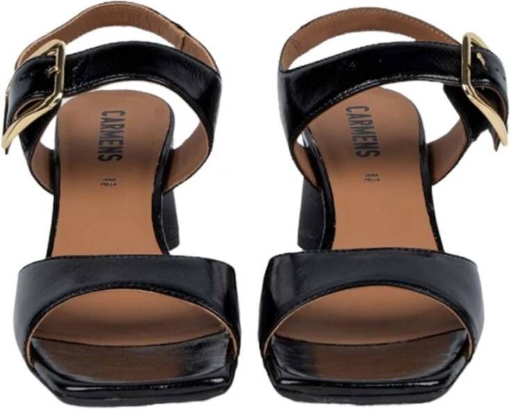 Carmens Zwarte Geborsteld Leren Sandalen met Gesp Black Dames