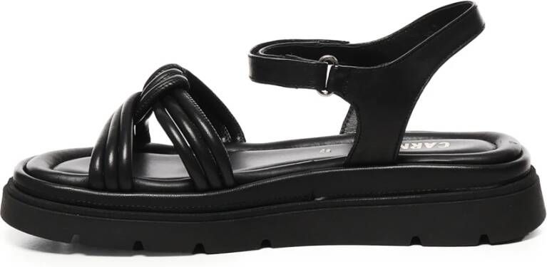 Carmens Zwarte Leren Sandalen met Knoopdetail
