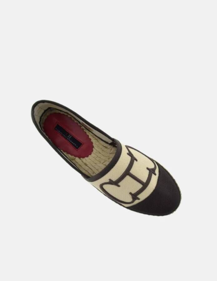 Carolina Herrera Beige en Bruine Canvas Espadrilles met CH Initialen Multicolor Dames