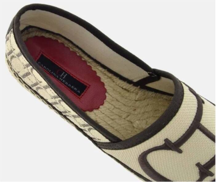 Carolina Herrera Beige en Bruine Canvas Espadrilles met CH Initialen Multicolor Dames