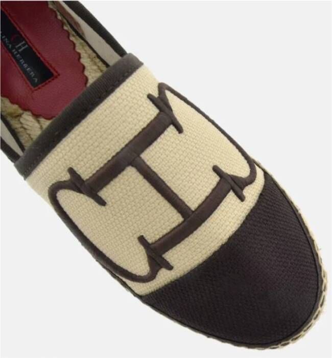 Carolina Herrera Beige en Bruine Canvas Espadrilles met CH Initialen Multicolor Dames