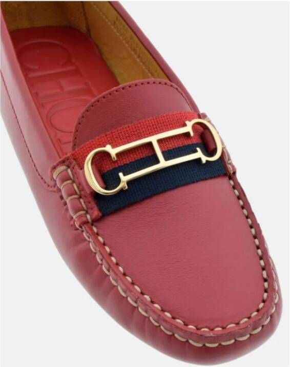 Carolina Herrera Rode Insignia Leren Loafers Red Dames