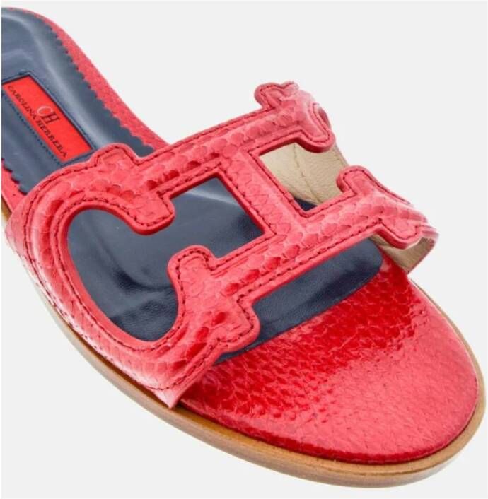 Carolina Herrera Rode Krokodil Initialen Insignia Sandalen