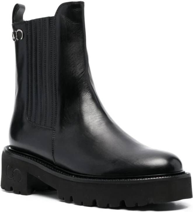 Casadei Zwarte leren enkellaarzen Black Dames