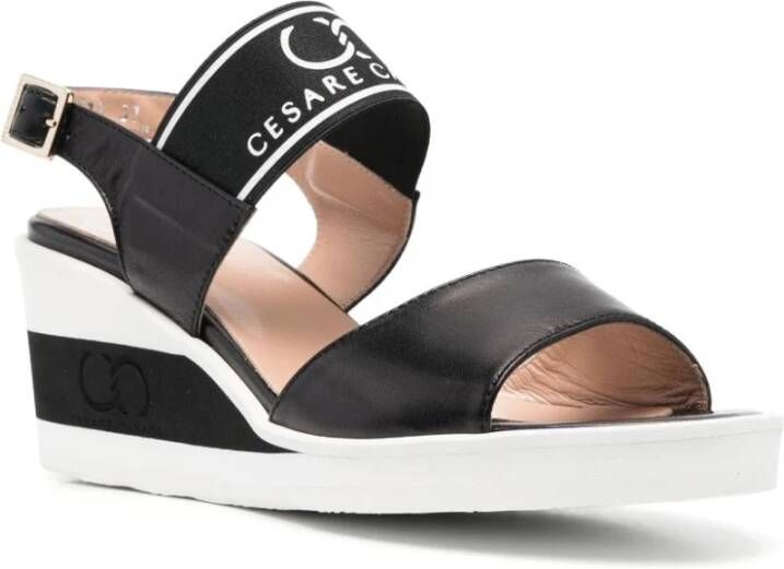 Casadei Zwarte Leren Sleehak Sandalen Black Dames