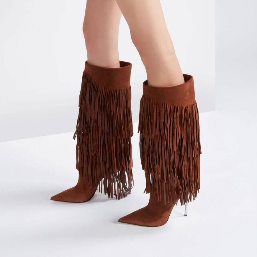 Casadei Fringe Kniehoge Laarzen Bruin Dames