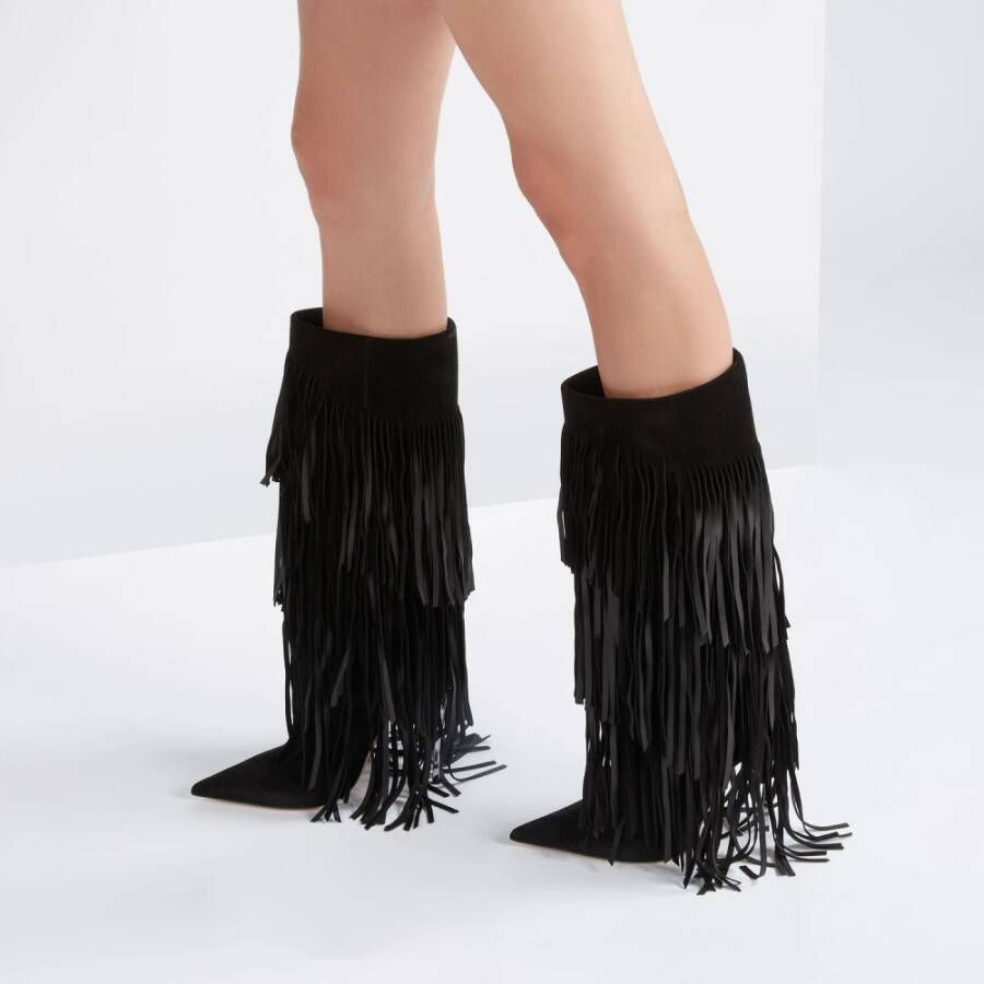 Casadei Fringe Kniehoge Laarzen Zwart Dames