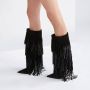 Casadei Fringe Kniehoge Laarzen Zwart Dames - Thumbnail 6