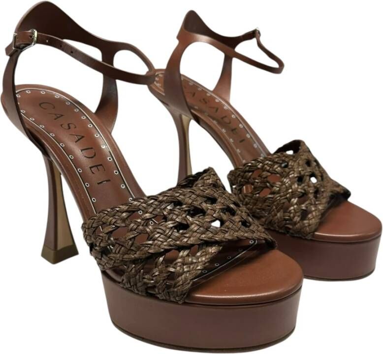 Casadei Gevlochten leren enkelband sandalen Brown Dames
