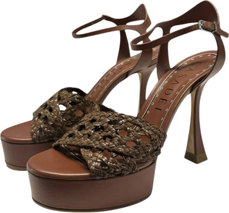 Casadei Gevlochten leren enkelband sandalen Brown Dames