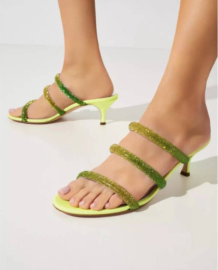 Casadei Groene Hollywood sandalen met hak en kristalversieringen