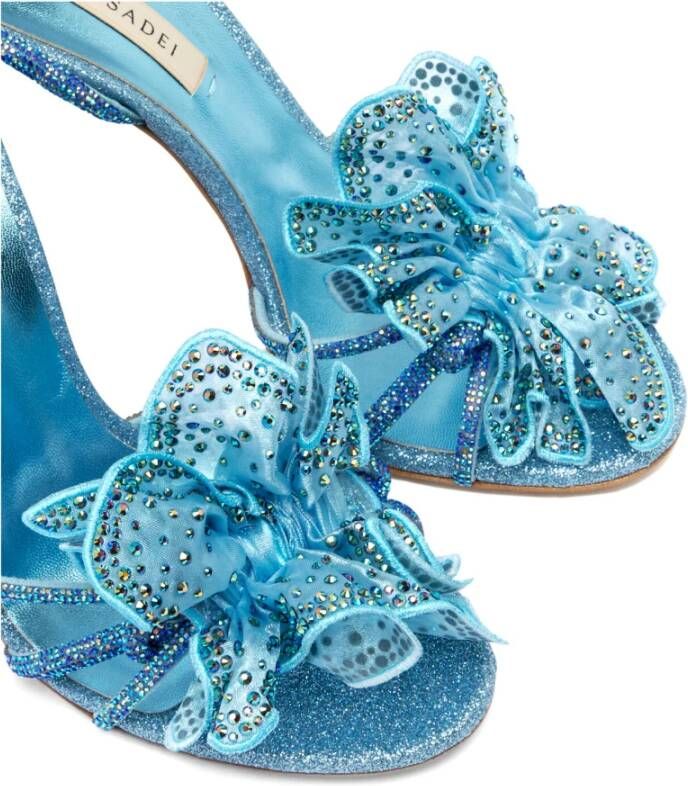 Casadei Hemelsblauwe Glitter Sandaal met Orchidee Detail Blue Dames
