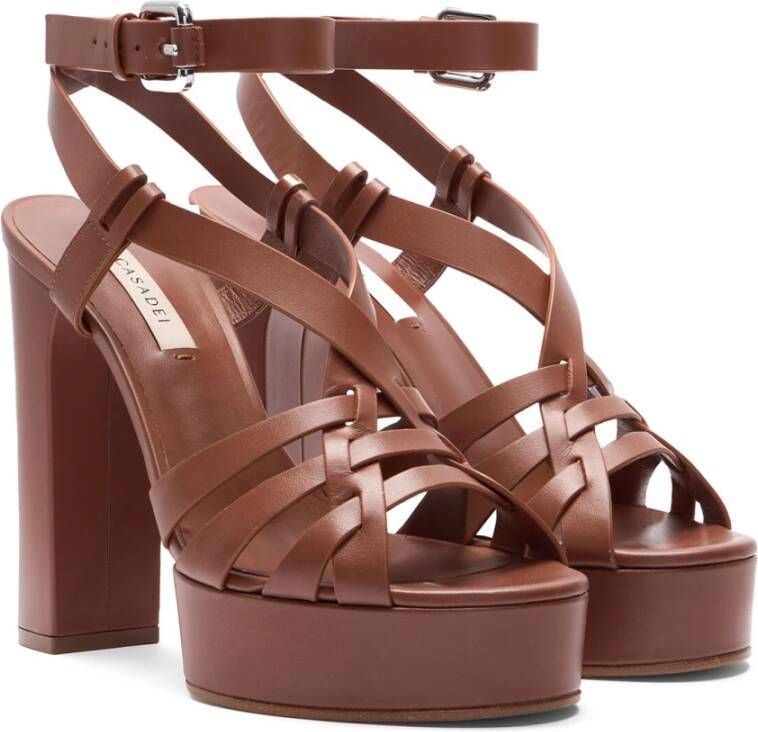 Casadei Iconische Leren Sandaal met Geometrisch Ontwerp Brown Dames