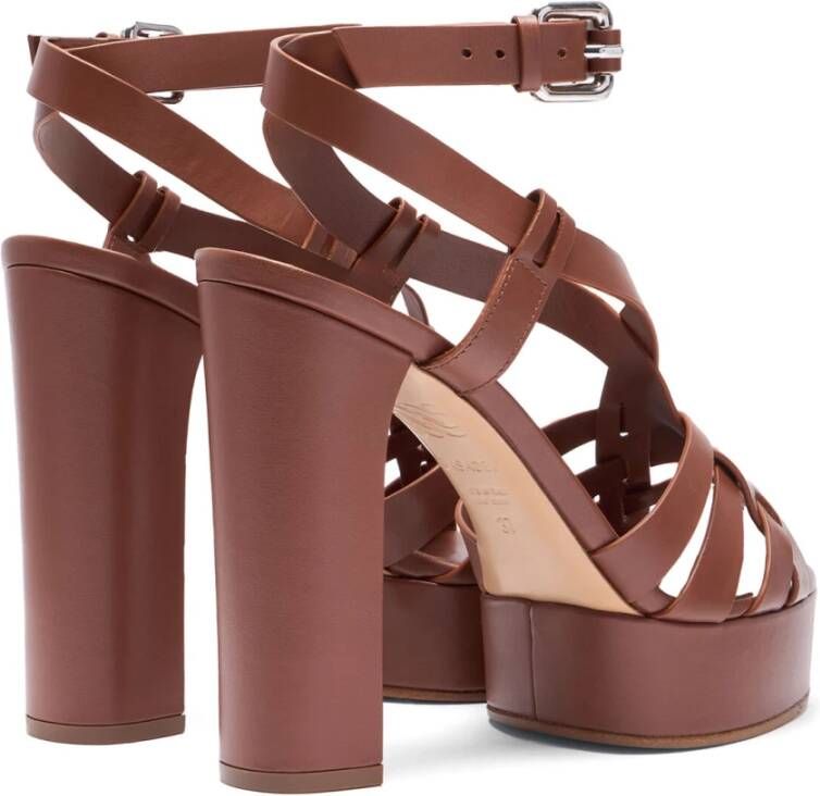 Casadei Iconische Leren Sandaal met Geometrisch Ontwerp Brown Dames