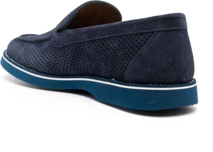 Casadei Blauwe Leren Loafers Elegant Gesloten Platte Schoenen Blue Heren
